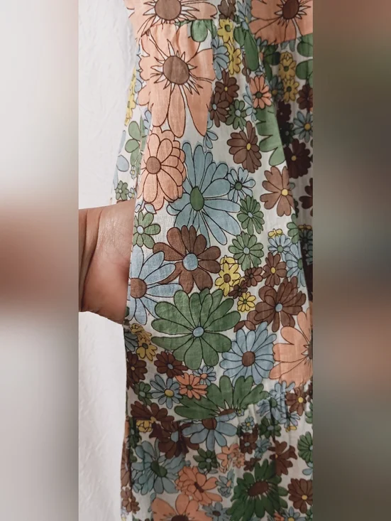 Floral Tiered Sundress in Peach, Sage & Sky Blue - Picture 4 of 9